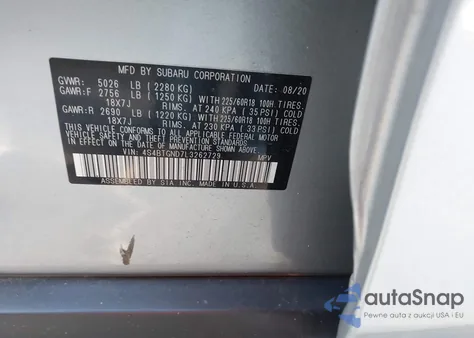 2020 Subaru Outback Limited Xt z USA, uszkodzony, nr VIN 4S4BTGND7L3262729